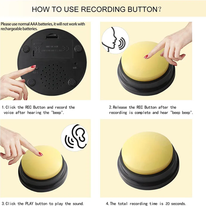 Pet Toys Voice Recording Button  Dog Buttons for Communication Pet Training Buzzer Recordable Talking Button Intelligence Toy