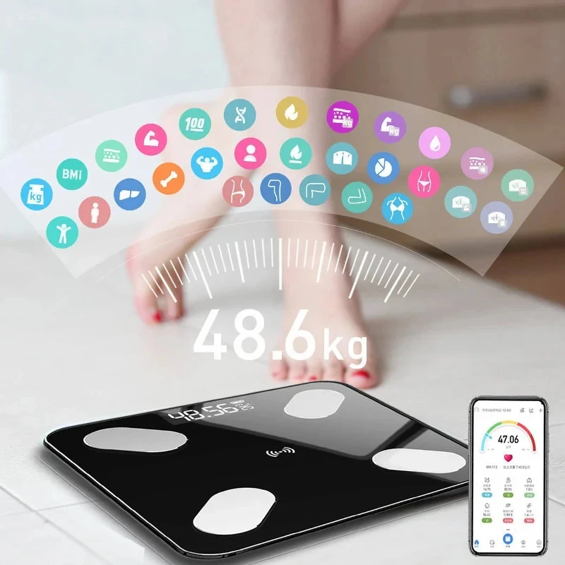 Solar Power Body Fat Scale Smart Digital Scale with Tape Weighting Scale Bluetooth Connected Phone Analyzer Bathroom Accessories