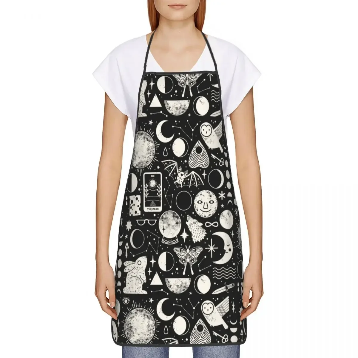 Celestial Space Lunar Pattern Moon Eclipse Bib Aprons Women Men Kitchen Chef Halloween Witch Tablier Cuisine for Cooking Baking