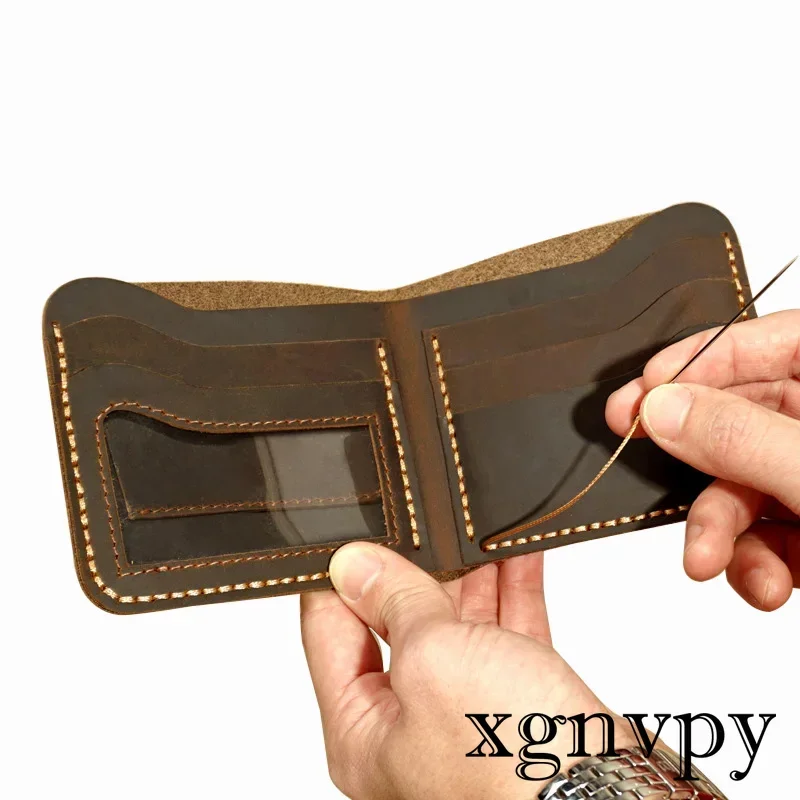 Xgnvpy-Portefeuille rétro en cuir véritable fait main pour homme, porte-monnaie durable