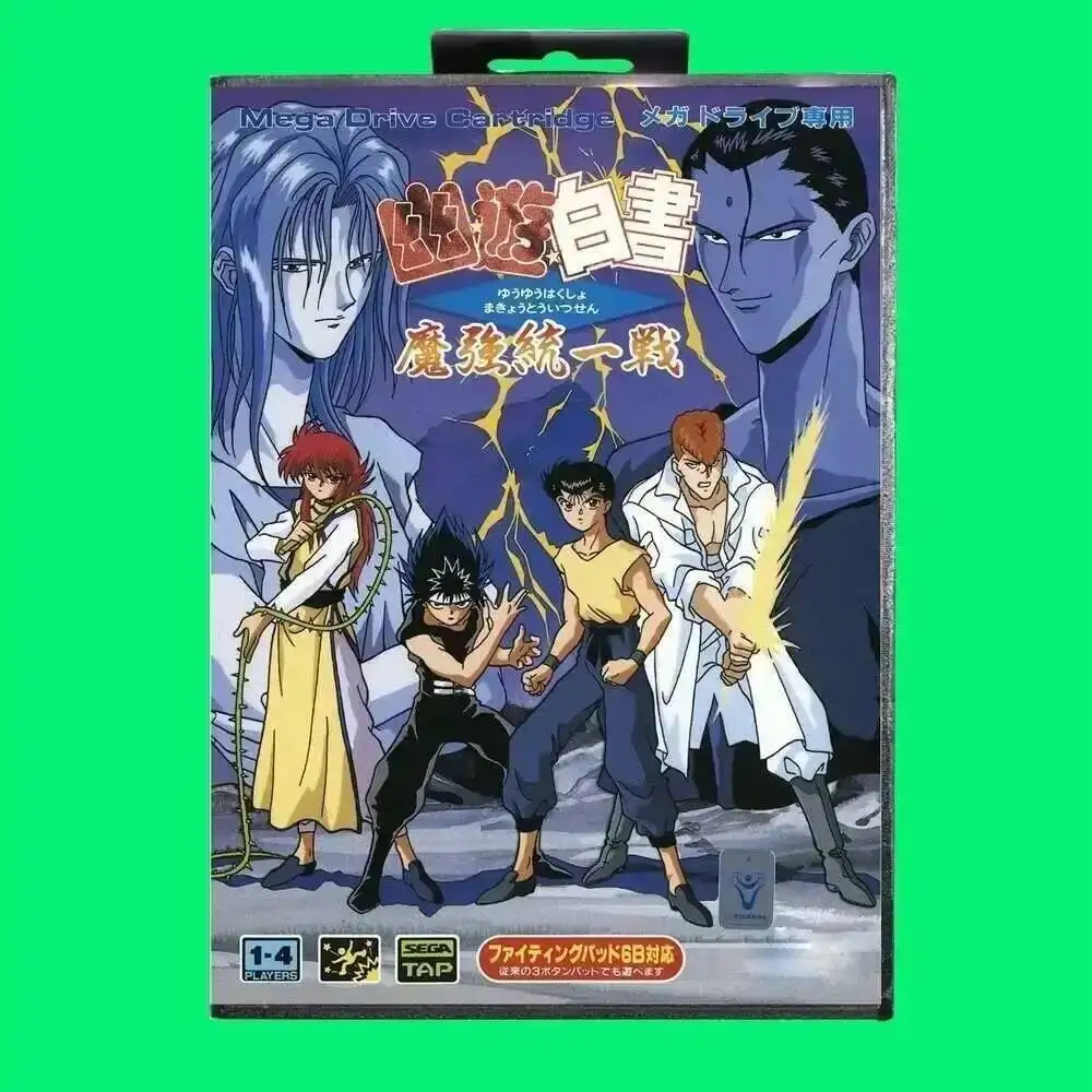 Cartucho de juego Yuu Yuu Hakusho Makyou Toitsusen, tarjeta de juego MD de 16 bits con cubierta JP, caja al por menor para Sega Mega Drive