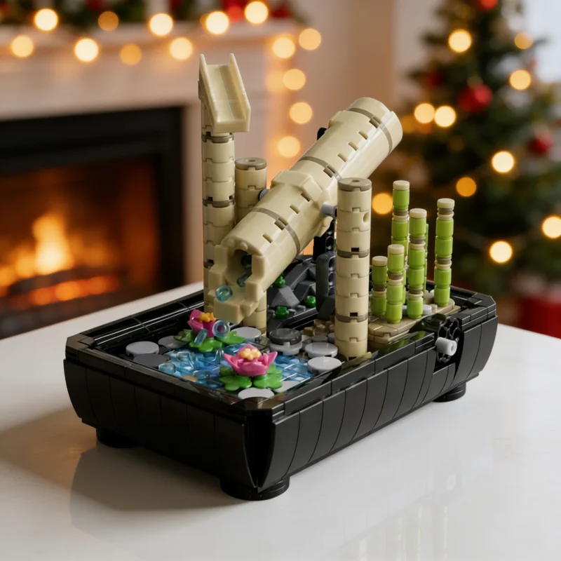 606pcs MOC Working Japanese Bamboo Fountain Shishi Botanicals Model Building Blocks Architecture Toy Christmas Gifts Brick Kids