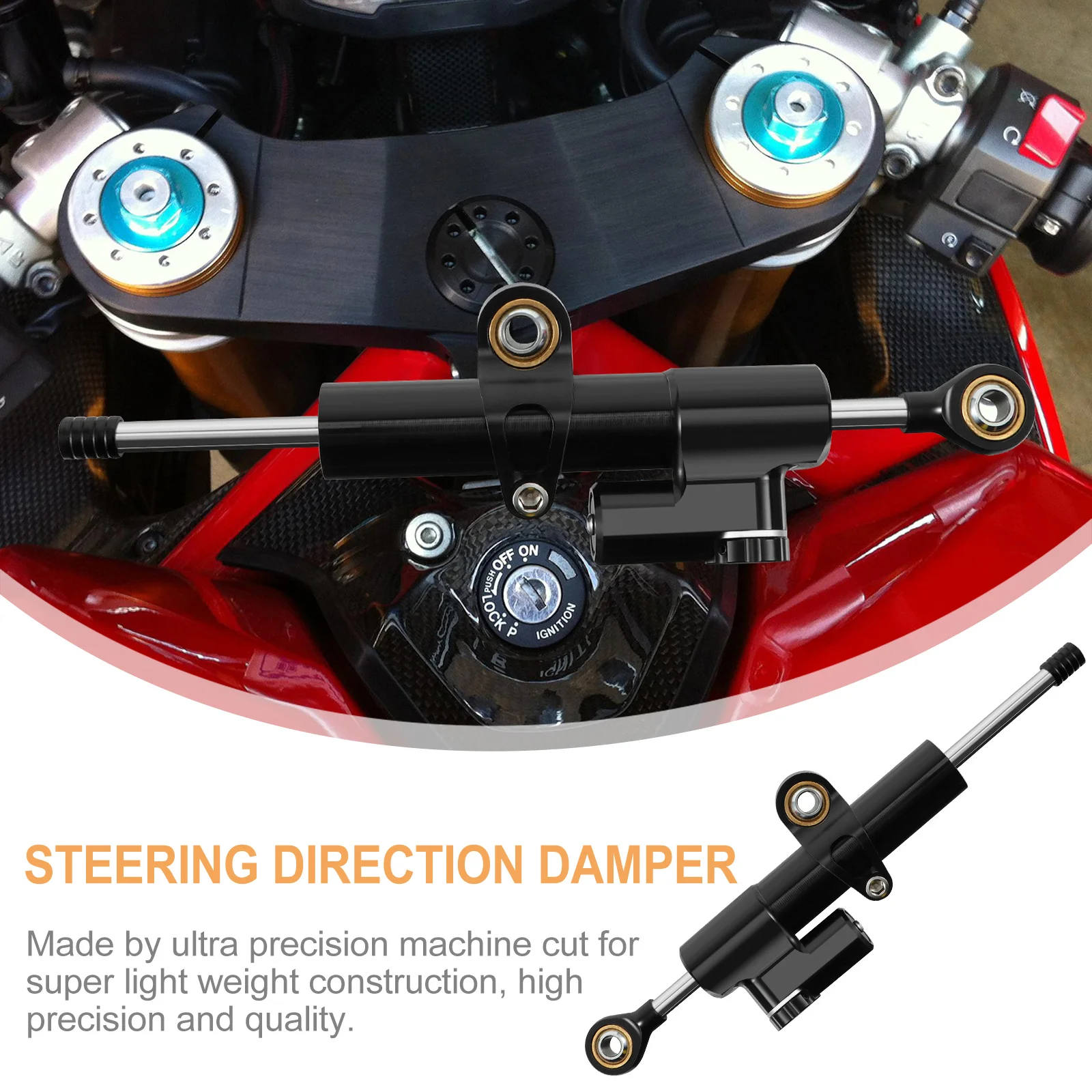 Amortisseur de stabilisateur de direction universel pour moto, en alliage d'aluminium, système d'amortissement sensible à la vitesse, installation facile, antirouille, léger