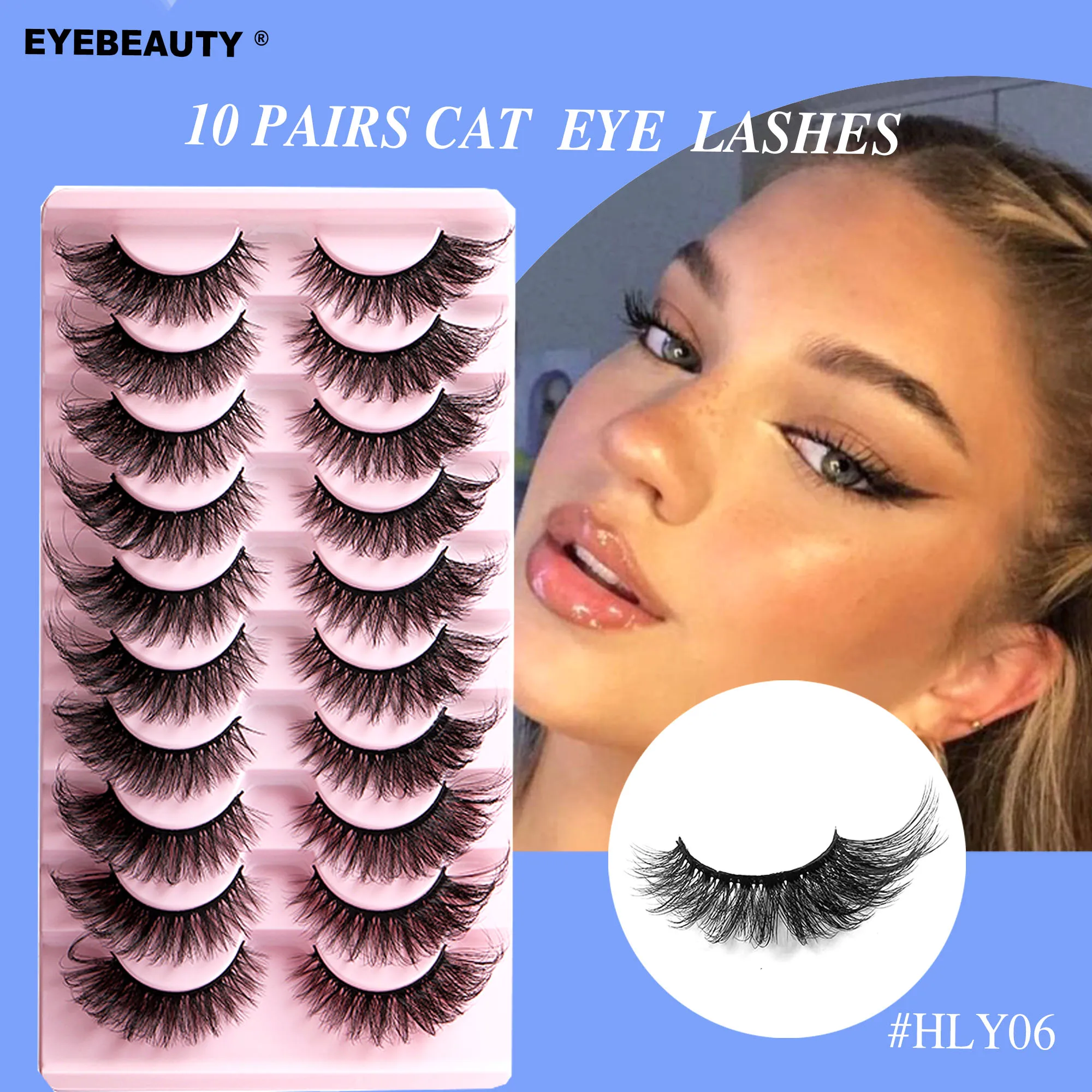 10 Pairs Cat Eye Lashes Tapered Fox Eye Faux Mink Fake Lashes Natural Long Fluffy Handmade Messy False Eyelash Wholesale Makeup