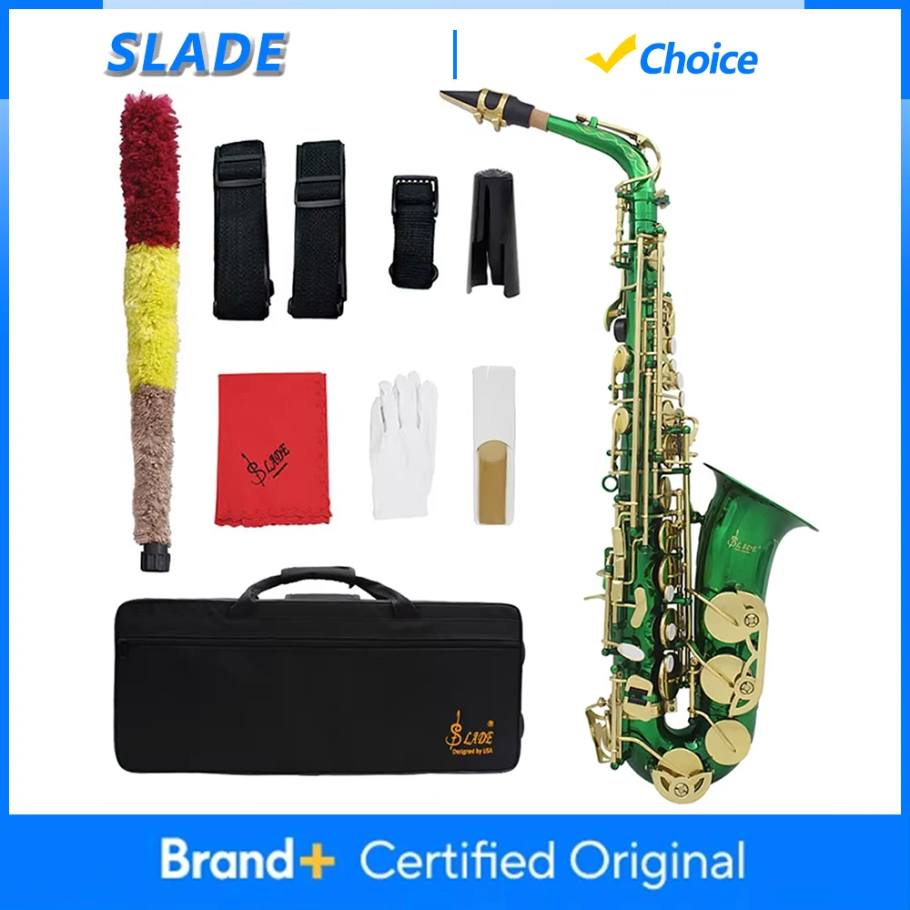 

SLADE Alto Saxophone Brass Body Saxofone Green Eb Sax Professional Woodwind Instrument with Case Reeds Gloves Parts Accessories