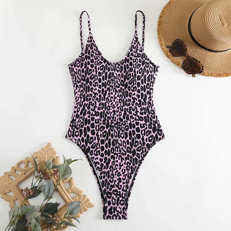 2024 Sexy Women\'s Leopard One Piece Swimsuit Backless Swimwear Women Bathing Swimming Suit Female Beachwear Outdoor Bodysuit