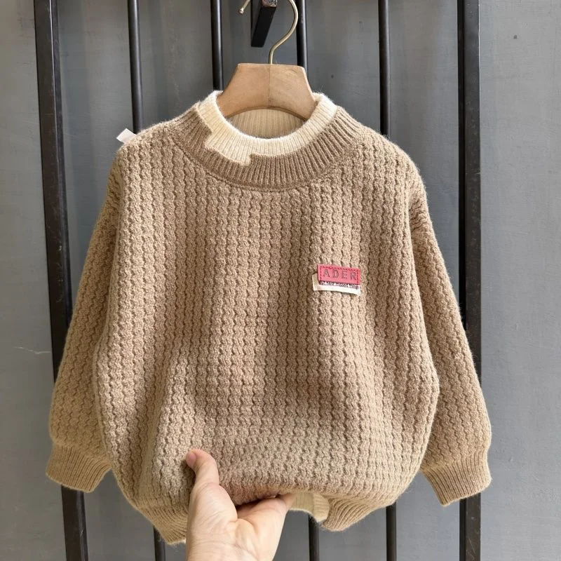 Boys Woolen Sweater Crochet Cotton Windbreak 2024 Hots Thicken Autumn Winter Outwear School Warm Children's Clothing