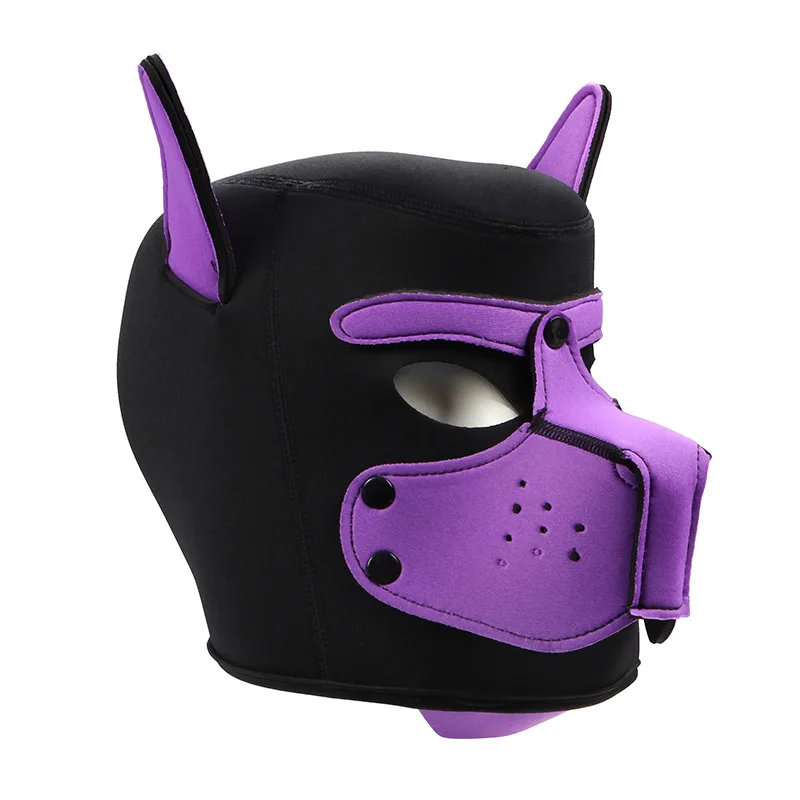 Unisex Sexy Costumes of Men Women Latex Open Mouth Hole Dog Headgear Full Face Fetish Mask Hood for Halloween Pupply Play Party