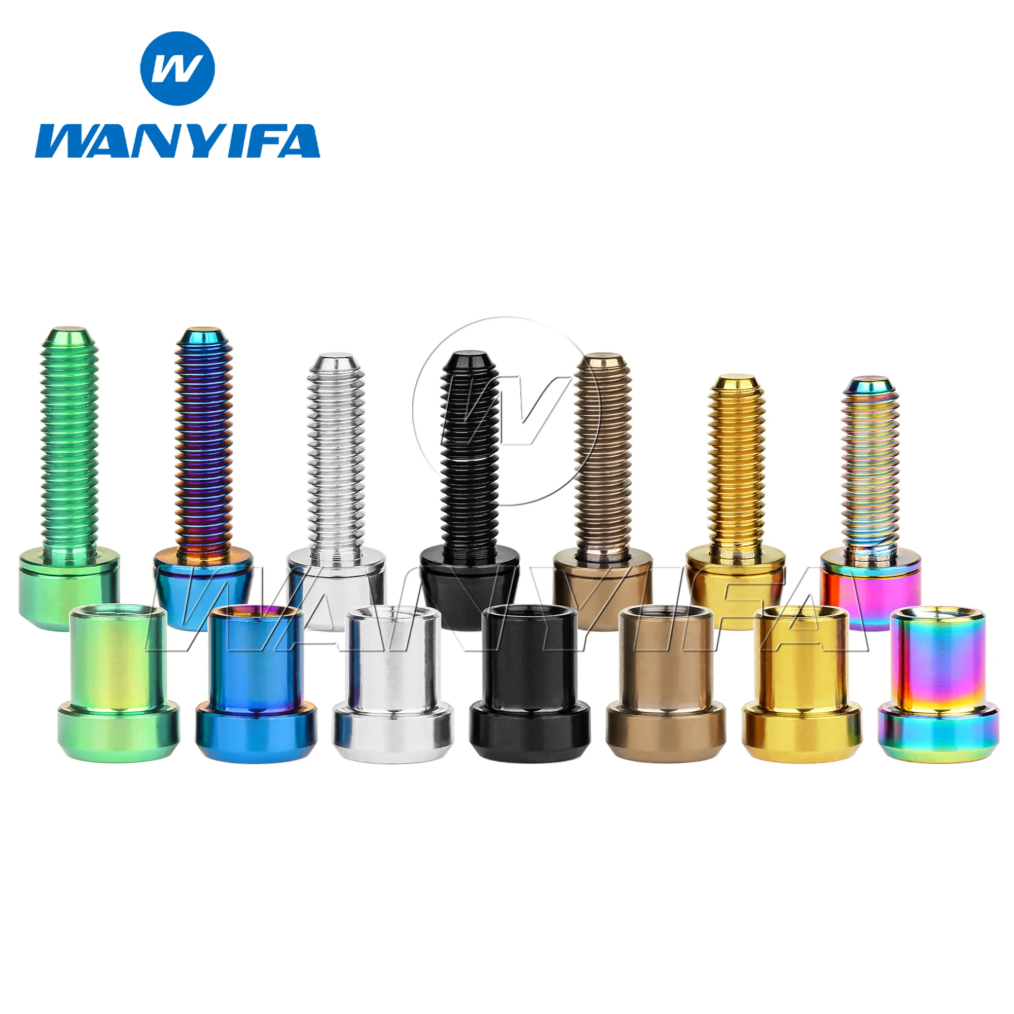 Wanyifa Titanium Bolt M5x16/18/20mm Allen Key Head with Washer Screws + M5 Ti Nuts for Stem Carbon Fibre Front Forking Lock