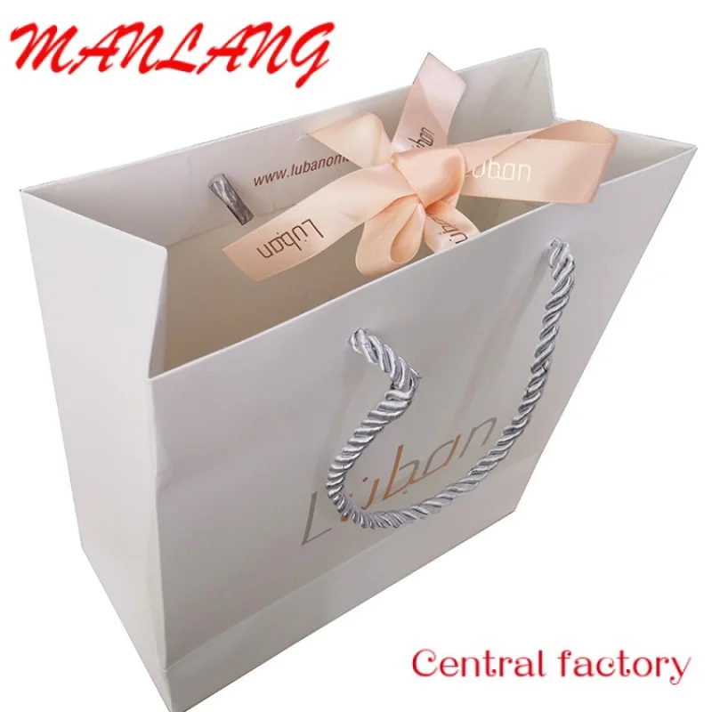 Custom  Custom print your own logo boutique clothing packaging bag garment shopping gift paper bags with ribbon handle