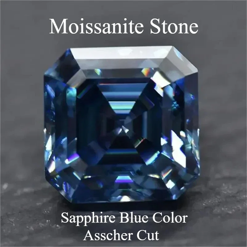 

Moissanite Stone Sapphire Blue Color Asscher Cut Lab Grown Gemstone For Women Jewelry Pass Diamond Tester With GRA Certificate