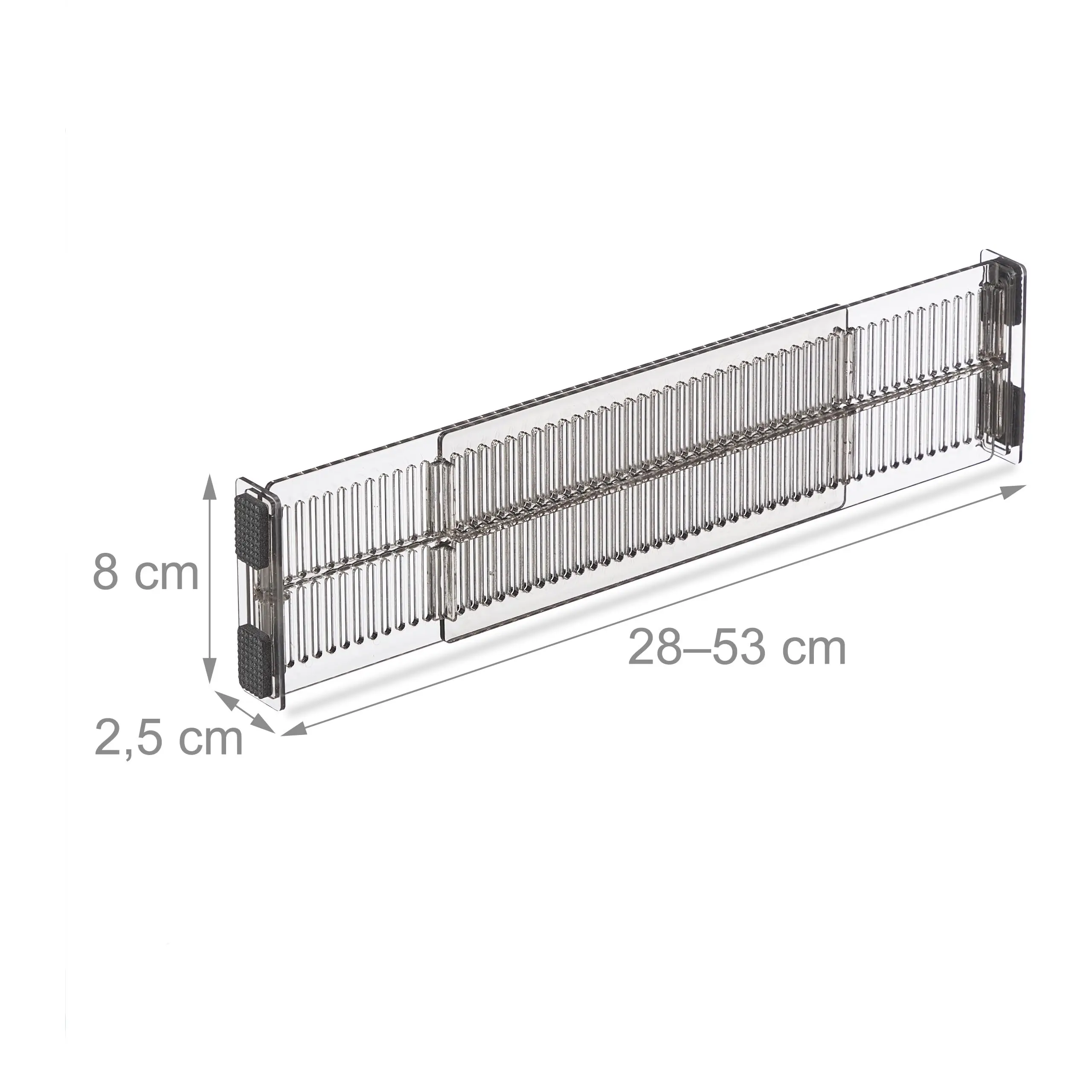 Divisorio per cassetti, lunghezza regolabile da 28 a 53,5 cm, portaoggetti da cucina, organizer, plastica, trasparente,