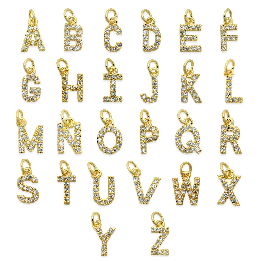 5pcs/lot Brass Cubic Zironia Letter Charms A-Z DIY Jewelry Pendant Wholesale Initial Name Jewelry Making Necklace Top Quality