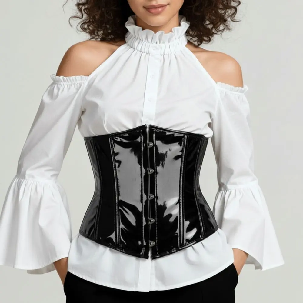 

Gothic Shiny PVC Underbust Corset Top Leather Vintage Style Bustier Body Shaper Black Plus Size Steampunk Corsetto Waist Trainer