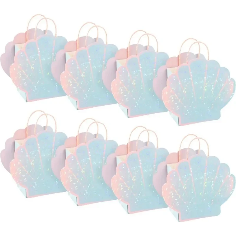 8Pcs Sea Shell Mermaid Birthday Party Bag with Handles Beach Under The Sea Goody Bag Birthday Party Ocean Baby Shower Gift Bag