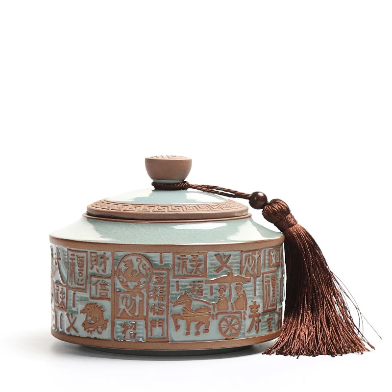 

Ice Crack Texture Tea Canister Sealed Ceramic Caddy Storage Jar with Lid Coffee Table Desk Decoration General Candy Can