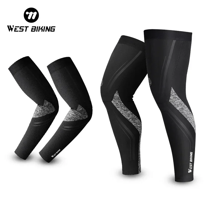 WEST BIKING Sports Compression Leg Sleeves Men Women MTB Winter Fleece Leg Warmers Men Women Cycling Running Basketball Leggings