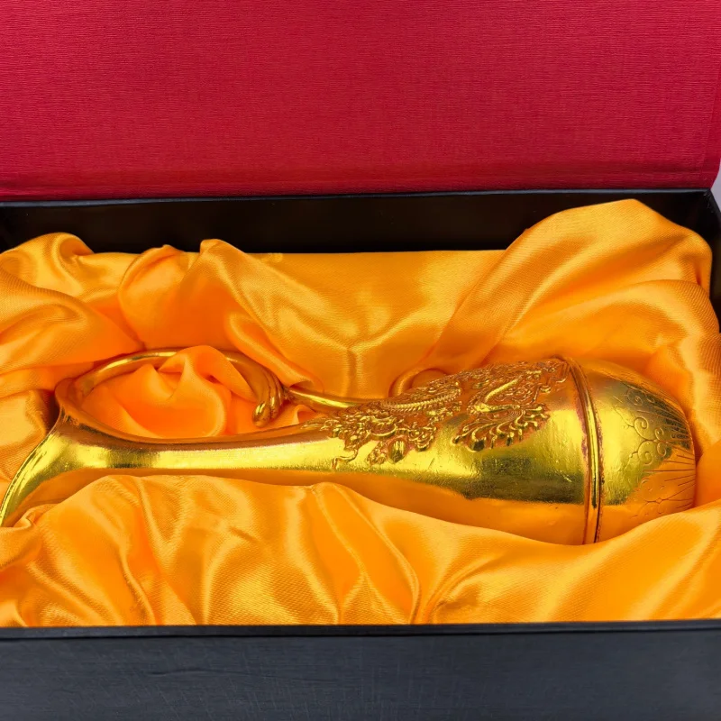 Crafts Ancient Gold-Plated Western Han Dynasty Dragon and Phoenix Wine Divider Set with Box Gift Crafts Ornament