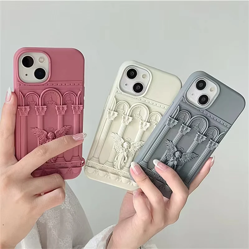 حافظة لهاتف سامسونج جالاكسي S25 S24 S23ultra A35 A55 A25 ريترو عمل فني ثلاثية الأبعاد تمثال ملاك لينة سيليكون غطاء خلفي مقاوم للصدمات