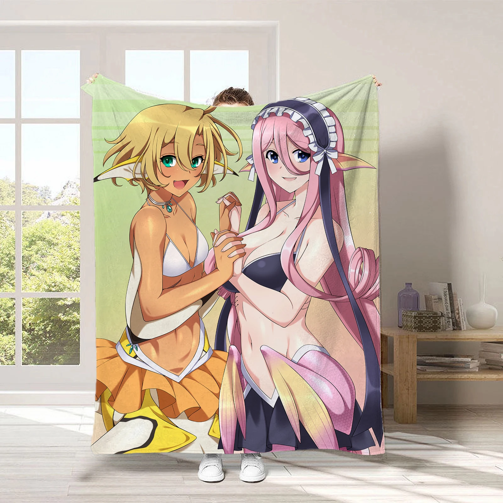 Custom Monster Musume Blanket Lamia Sami & Tionishia Flannel Throw 150x200cm Soft Warm Anime Bedding Gift for Otaku Girls Boys