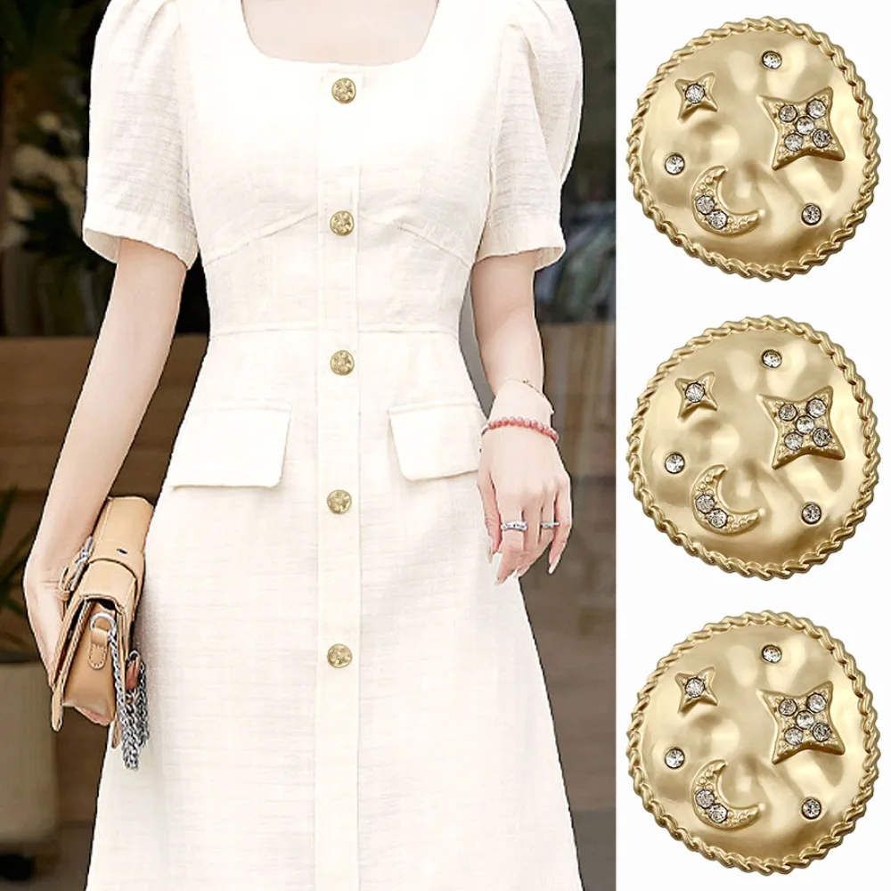 

5 Pcs Vintage Beautiful Star Moon Inlaid Diamond Oval Metal Buttons Coat Shirt Cardigan Jumper Dress Elegant Decorative Buttons