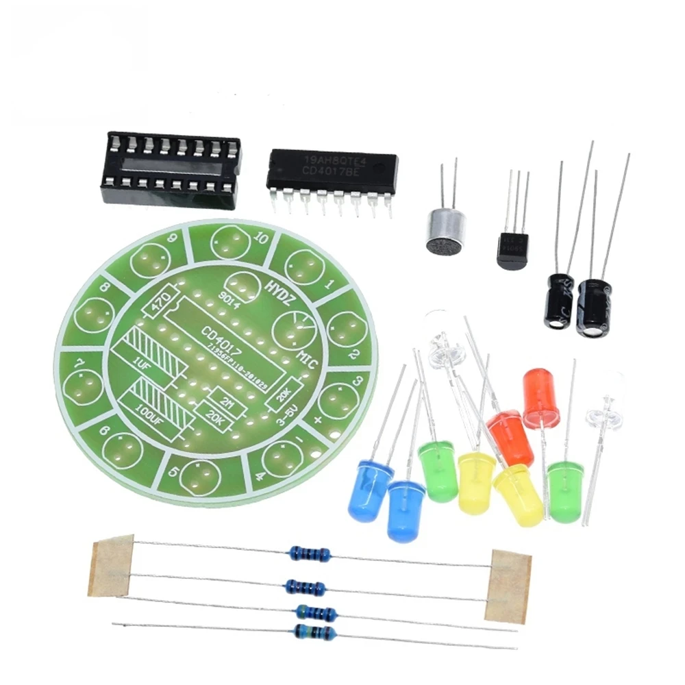 CD4017 Colorful Voice Control Rotating LED Light Kit Electronic Manufacturing DIY Kit Spare Parts Student Laboratory