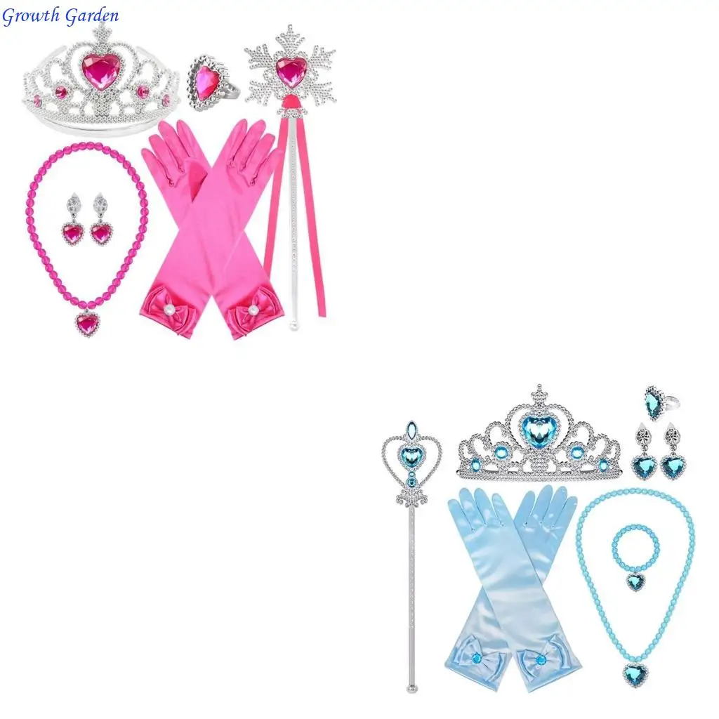 

Princess Girls Cosplay Set Crown Wand Necklace Gloves Accessory E65D
