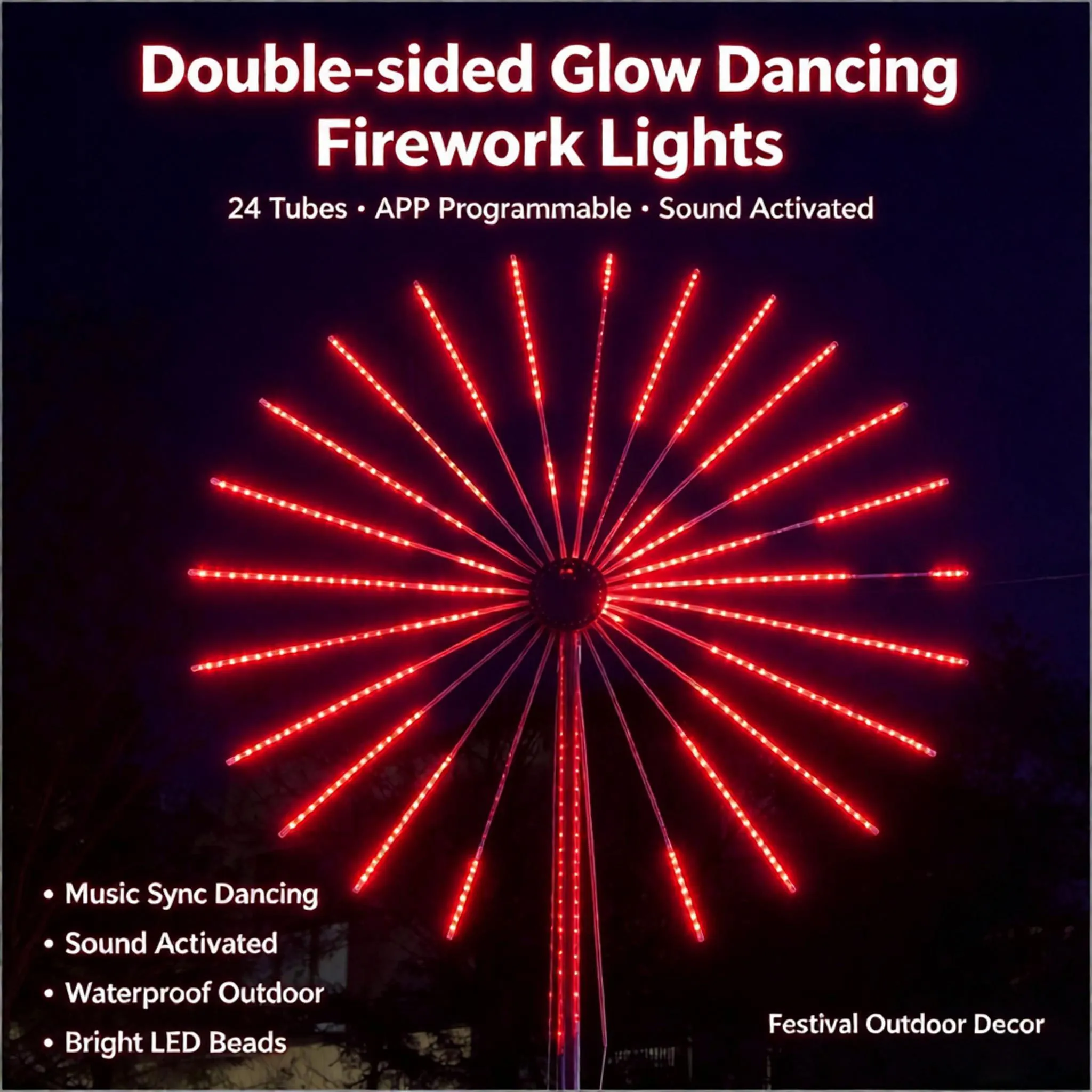 Park Courtyard Firework Lights 24 Tubes Dual Speakers APP Control Waterproof for Square Decor