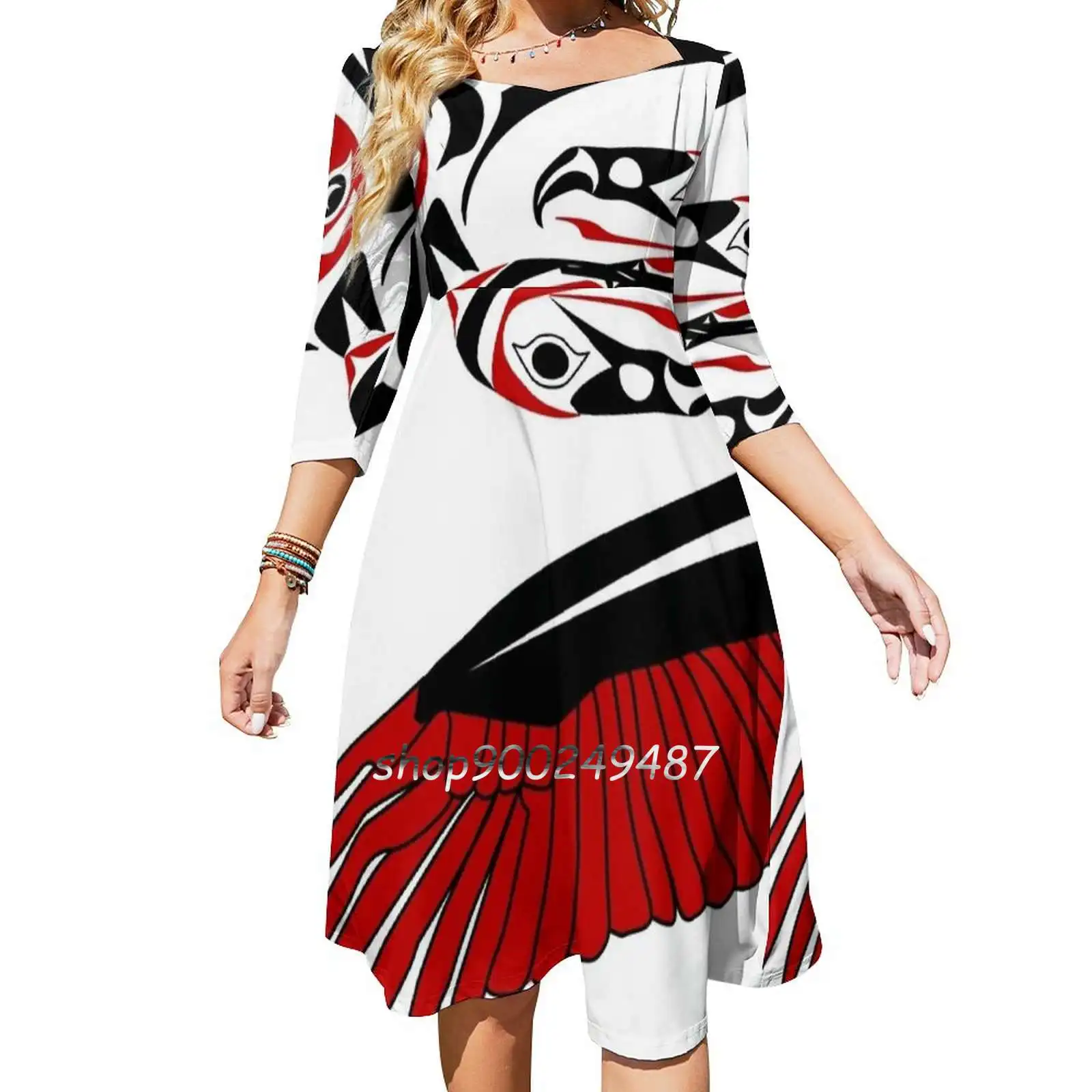 Vulture Dresses For Women A-Line Korea Style Slim Long Sleeve Dress Bird Coast Indian Native Raptor Salish Vector Vulture