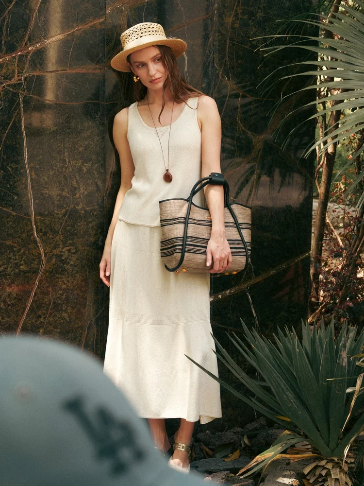 

Комплект Morning Light Ele из двух предметов: юбка и жилет из бумагоподобного шелка с бисером и пайетками, для женщин, повседневный, летний