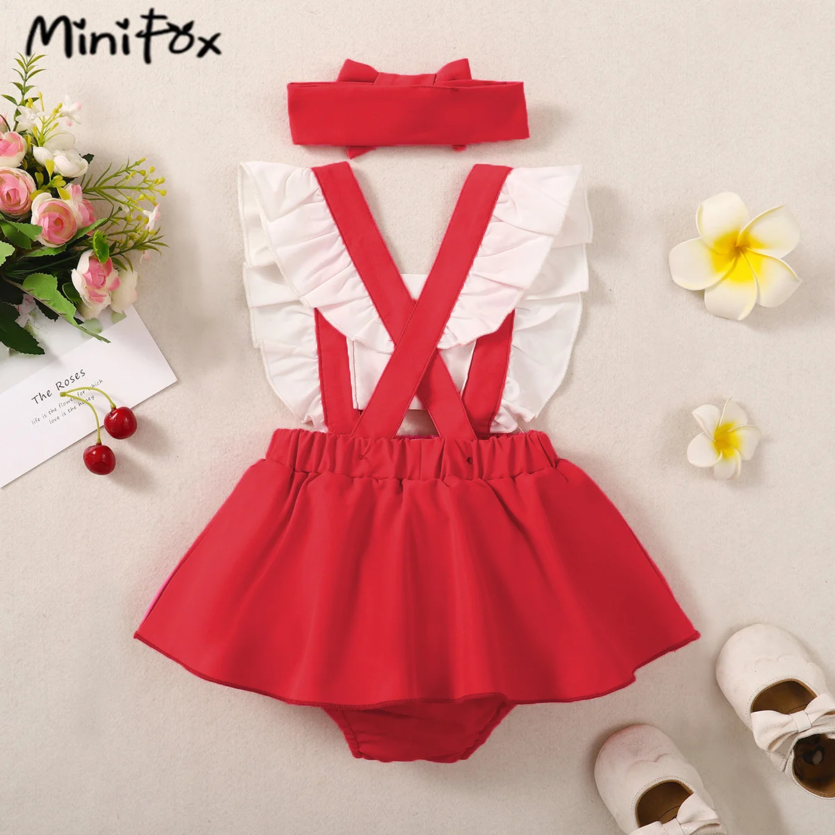 MiniFox Baby Girl Bodysuit Dress For Newborns Ruffles Letter Infants One-Piece Red Toddler Baby Girls Summer Clothes 2024