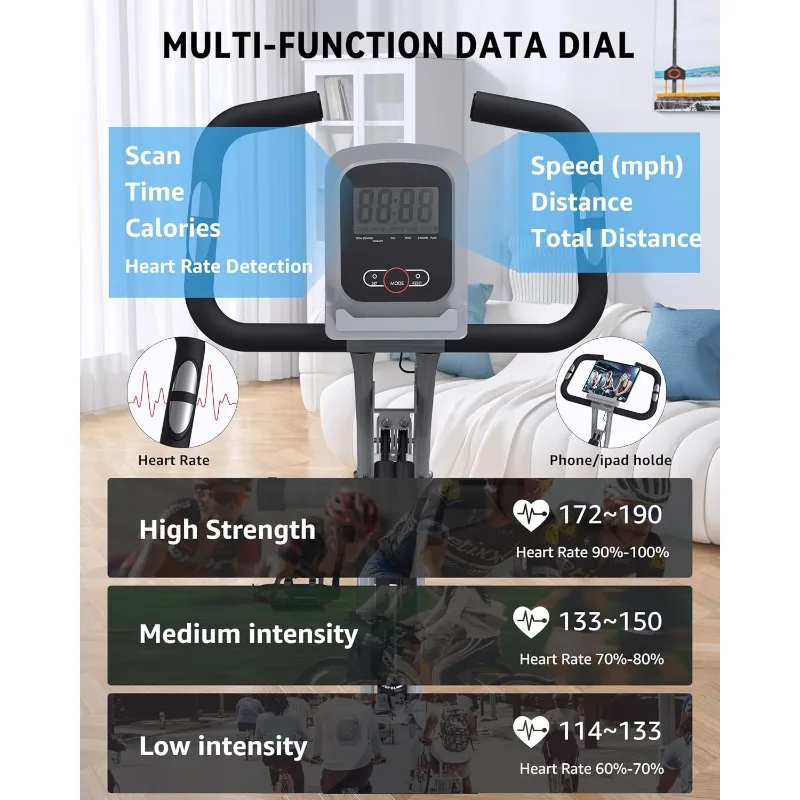دراجة تمرين داخلية لكبار السن، دراجة ثابتة 5 في 1 قابلة للطي مع مقاومة مغناطيسية 16 مستوىًا وركوب ثلاثي المواضع