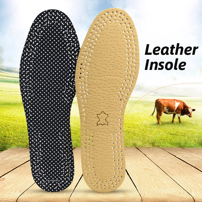 Cowhide leather insoles for shoes Men Women Non-Slip Wear-Resistant Sweat-Absorbent Breathable Flexible Delicate Shoe Pad insert