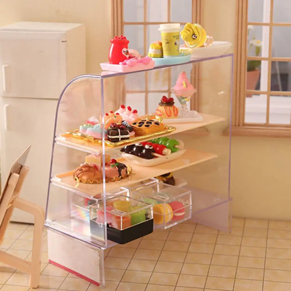 Bäckerei Schrank Modell Tragbare Puppenhaus Schaufenster Kunststoff Sichtbar Hilfreich Miniatur Möbel Lebensmittel Snack Kuchen Schaufenster Modell