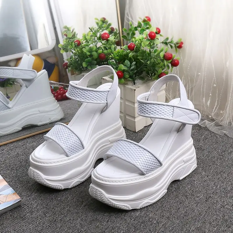 Fujin 14cm New Microfiber High Heel Platform Sandals for Women Chunky Wedge Slides Slippers Women Summer Shoes Casual Hook Mujer