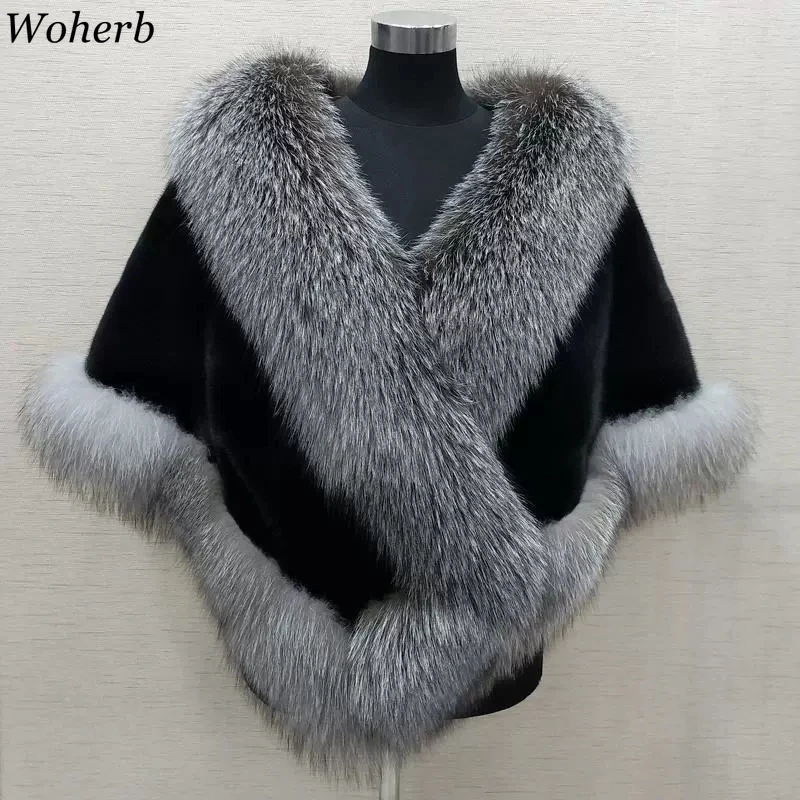 Chic Faux Fur Patchwork Coat Women Cloak 2025 Ropa Mujer Loose Irregular V Neck Tops Fashion Korean Thicked Y2k Cape Jackets