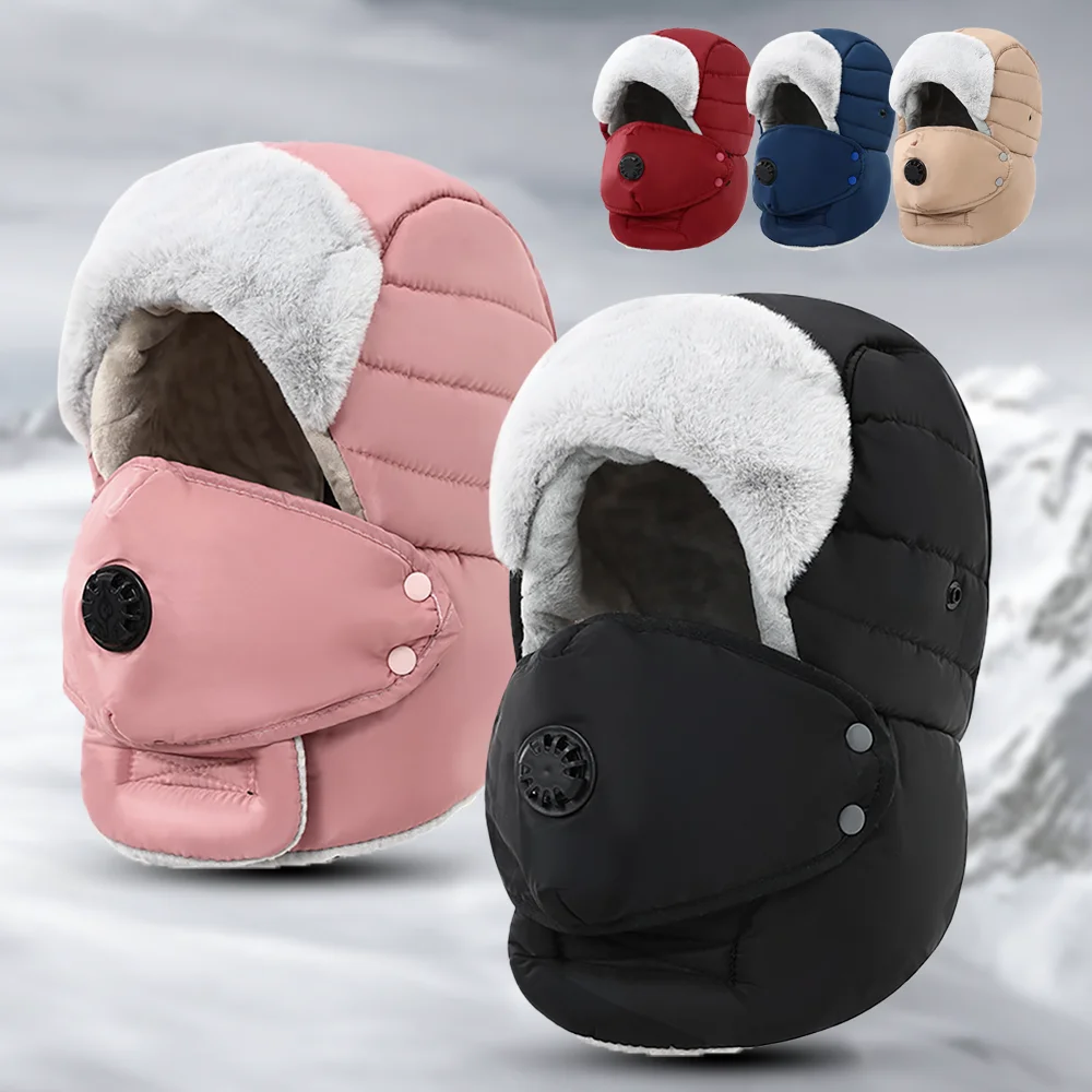 Unisex Winter Warm Motorcycle Hooded Hat Windproof Thickened Ear Protection Neck Cover Goggles Thermal Outdoor Motocycle Hat