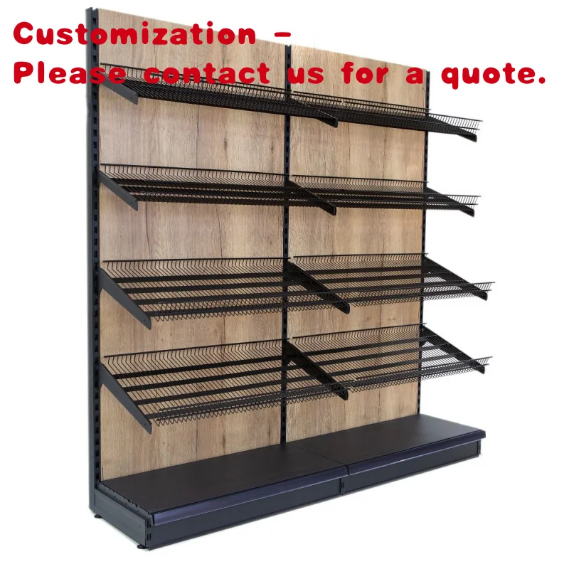 custom.Factory Cheap Supermarket Fruit & Vegetable 2.1m High Wooden Backed Wire Shelving Wall Display Bay  with 470mm Base
