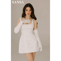 Sansa Elegant Crystal Mini Wedding Dress Sexy Short Prom Dress Sweet Matte Satin Vestidos De Fiesta فساتين سهرة