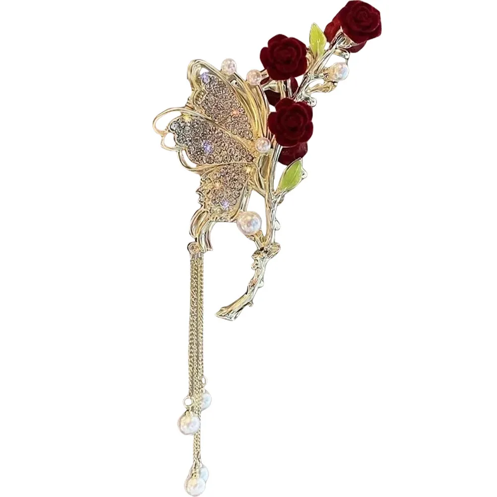 

Chic Rose Flower Hair Claw Clip Strong Flexible Metal Back Hair Clamp for Various Hairstyles Travel Wedding Use