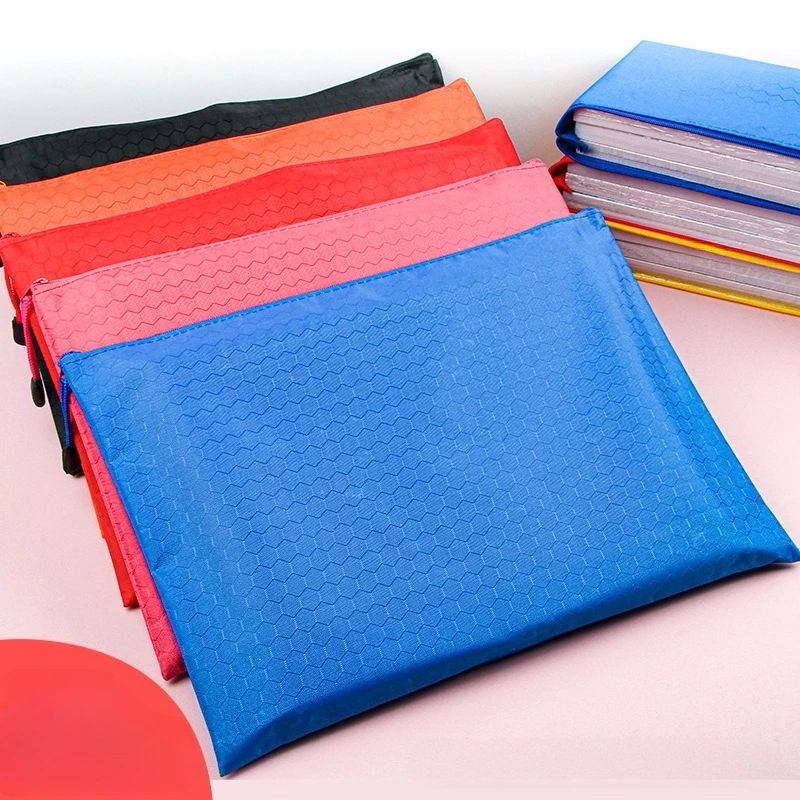 

10Pcs Per Bag Zipper File Bag A4 Portable Oxford Cloth Waterproof Data Bag Office Color Thickened Storage Bag