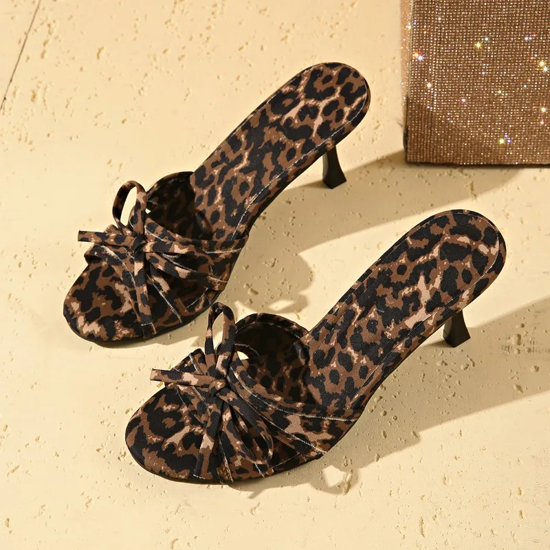 Leopard Print Bow Open-toe Sandals and Slippers for Women in Summer 2026 Beautiful Sandals