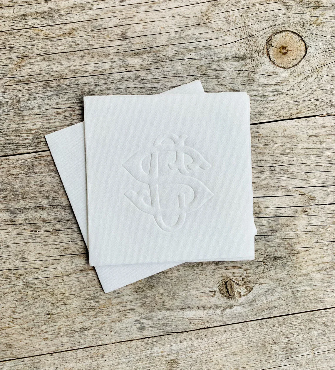 50pcs Embossed Napkins, Interlocking Monogram, Monogrammed Linen Like Beverage Napkins, Paper, Personalized, Cocktail, Wedding N