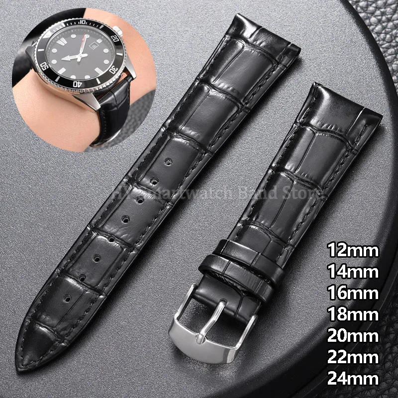 12/14/16/18/20/22/24mm Cowhide Leather Strap for Seiko for Omega Universal WristBand Replacement Bracelet for Huawei Watch GT2/3