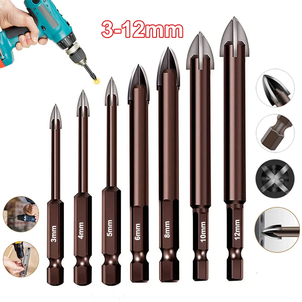 Cross Hex Tile Bits Glass Ceramic Concrete Hole Opener Alloy Triangle Drill Size 3/4/5/6/8/10/12mm drill bits Glass Bits