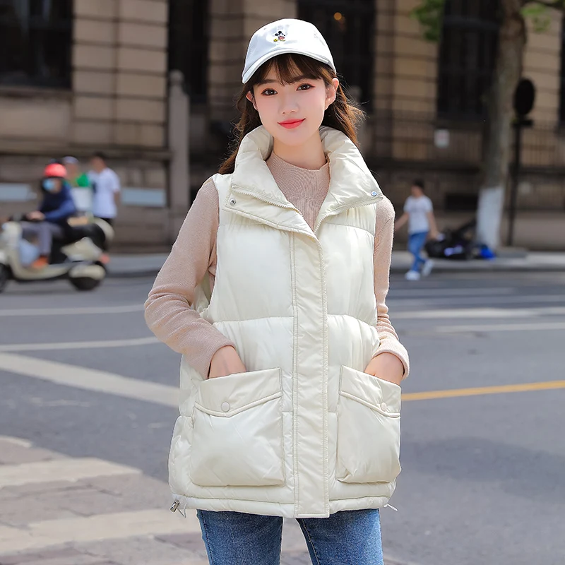 New Short Stand Collar Parka Vest Winter Jacket Women Casual Solid Sleeveless Female Vest Jacket Winter Waistcoat