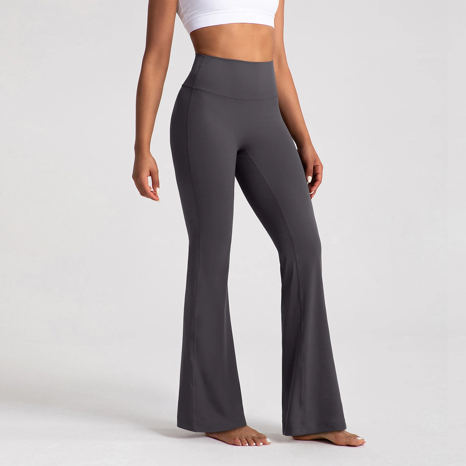 Ausgestellte Yoga-Hose mit Boot-Lifting für Damen, hohe Taille, Bauchkontrolle, nacktes Gefühl, Trainingshose, weite Leggings