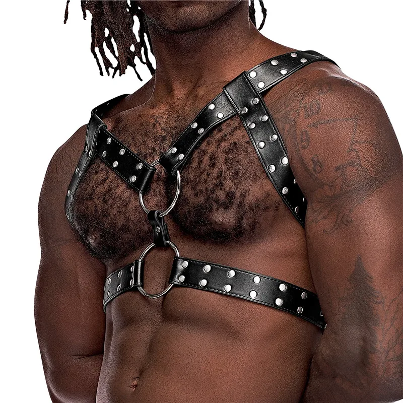 Faux Leather Sexual Chest Harness Men Fetish Gay BDSM Bondage Clothes Punk Goth Tops Body Harness Belts Male Sex Straps Lingerie