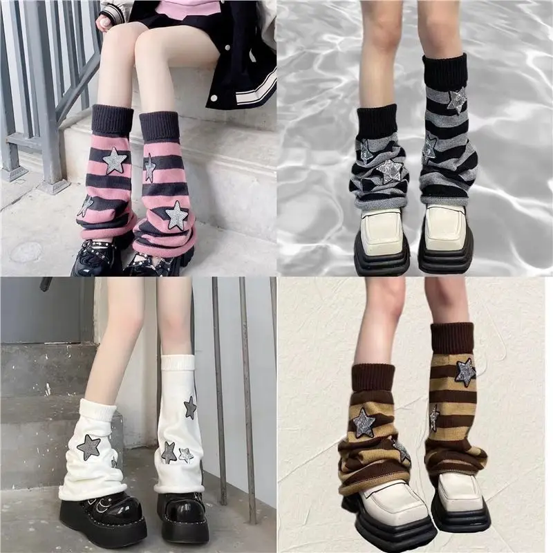 

1 Pair Women Striped Knitted Socks Warm Comfortable for Autumn Winter Wide Leg JK Spicy Girl College Style Leg Covers Socks