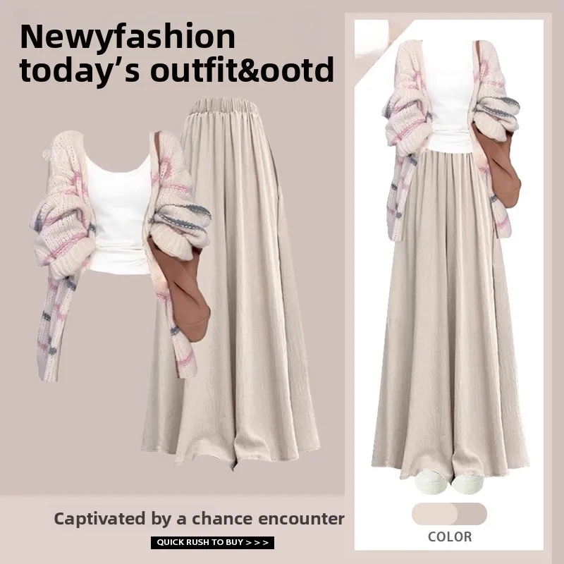 

Gentle Women's Korean Style Dress Set Autumn Winter Polyester Fiber Soft Fashionable Skirt Suit Elegant Trendy Outfit